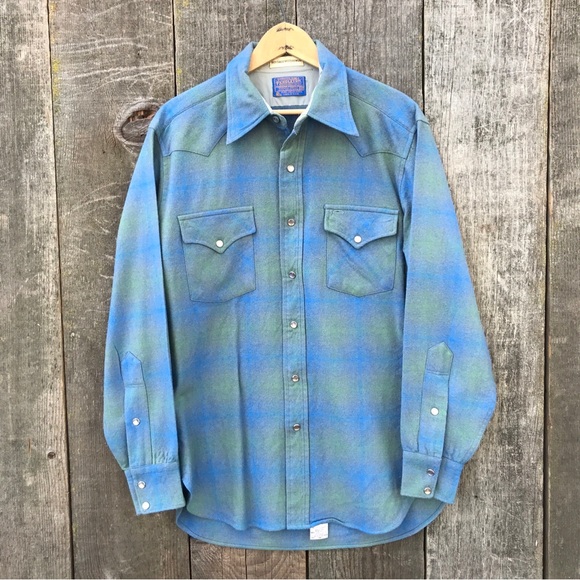 Pendleton Other - VTG 60s-70s Pendleton Western Wear Ombre Shadow Plaid Pearl Snap Shirt Medium